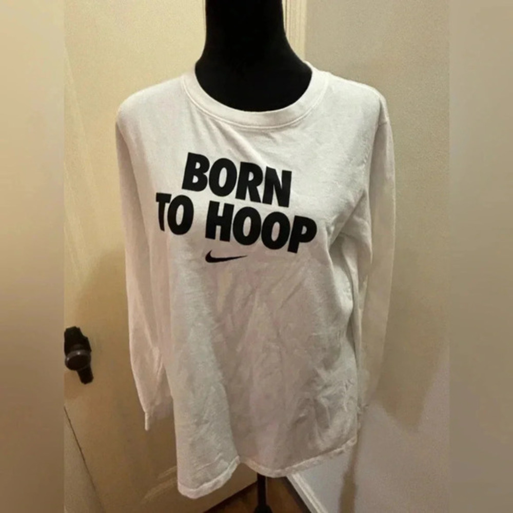 Nike Standard Fit White Born To Hoop Longsleeve Tee Large - Picture 1 of 7